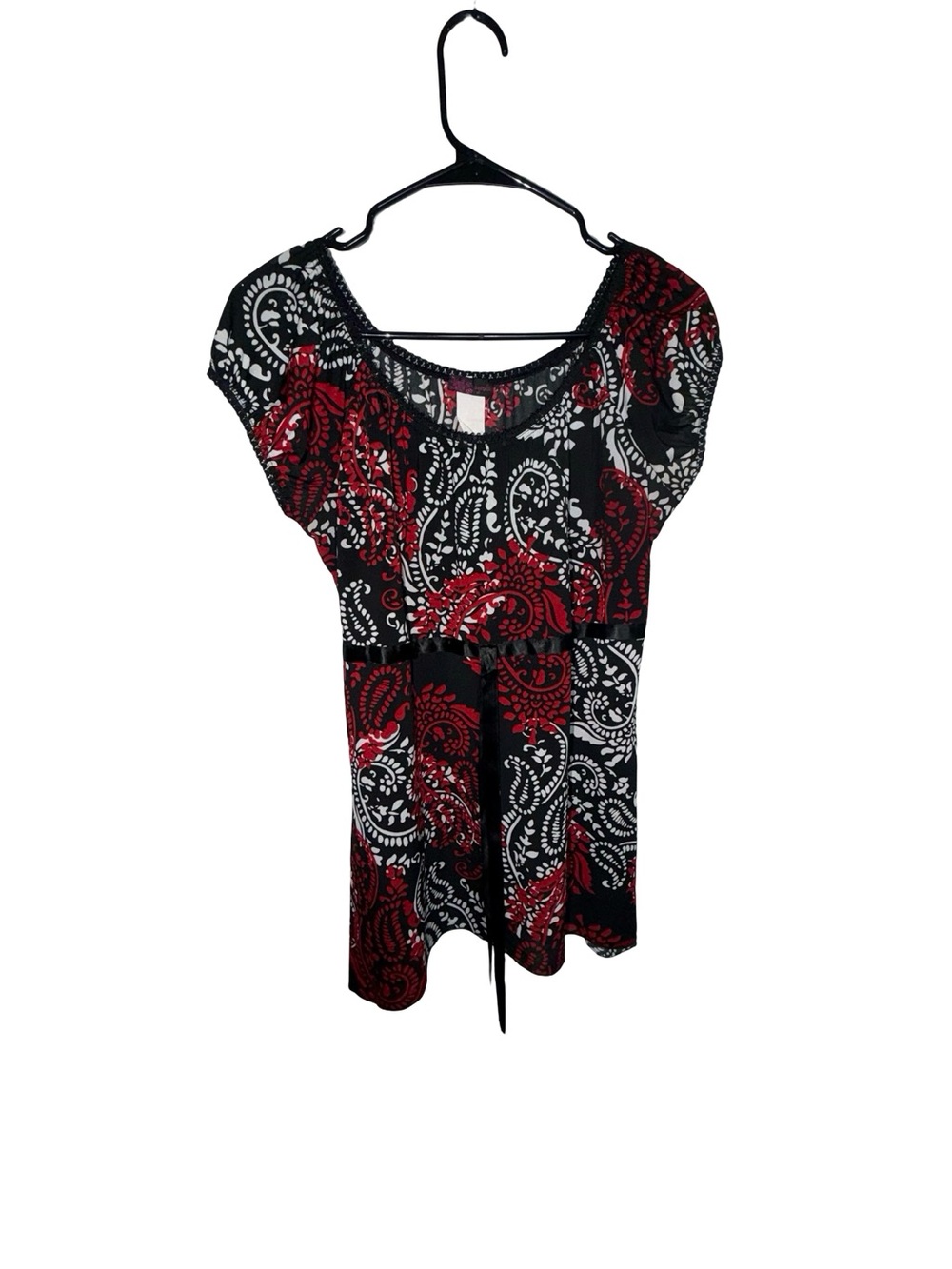 Agenda Black Red Paisley Short-Sleeve Scoop Neck Tunic